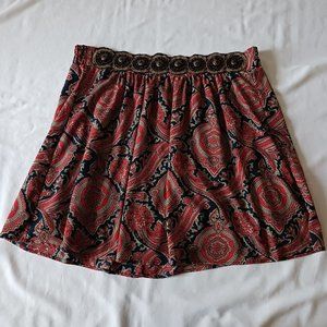 Miami Flare Mini Midi Skirt Paisley Novelty Print Size L Large Embellished New